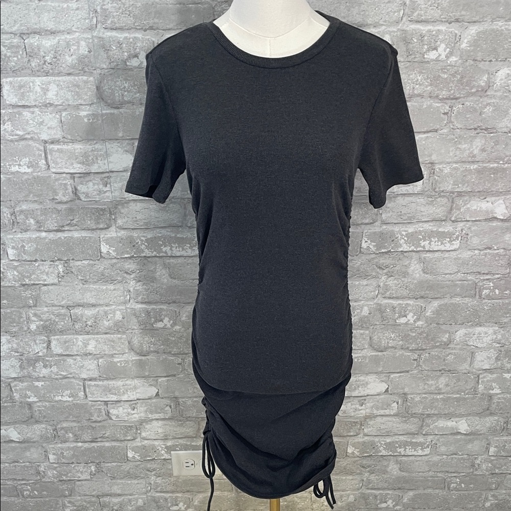 Zara Charcoal Grey Ribbed Bodycon T-Shirt Dress with Ruched sides